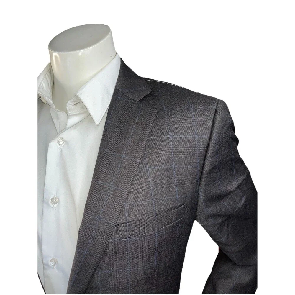 NWOT Combatant Gentleman Mens 44L Blazer Windowpane Check Slim Wool Sport Coat